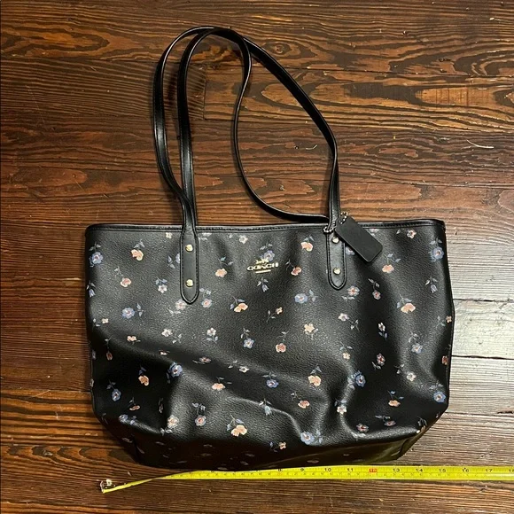Coach Black Floral Leather Tote - Picture 1 of 5